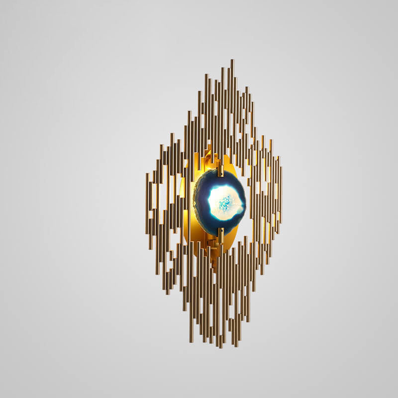 Light Metal Tube Blue Agate Slice 1-Light Wall Sconce Lamp