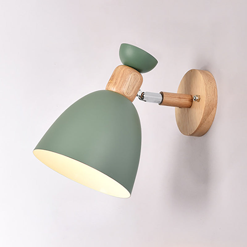 Round Horn Aluminum Wood 1-Light Wall Sconce Lamp