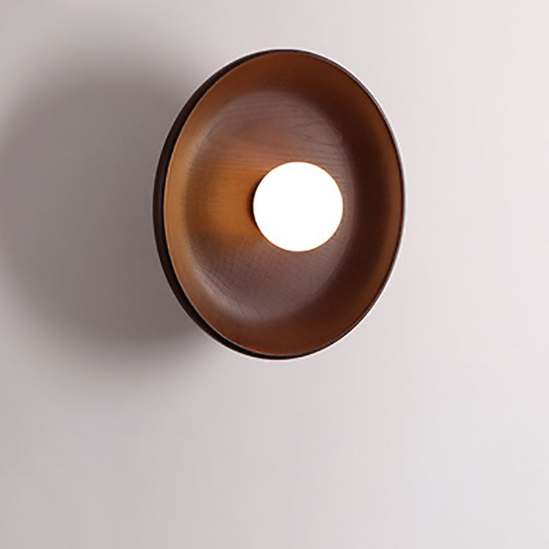 Minimalist Round Disc Solid Wood 1-Light Wall Sconce Lamp