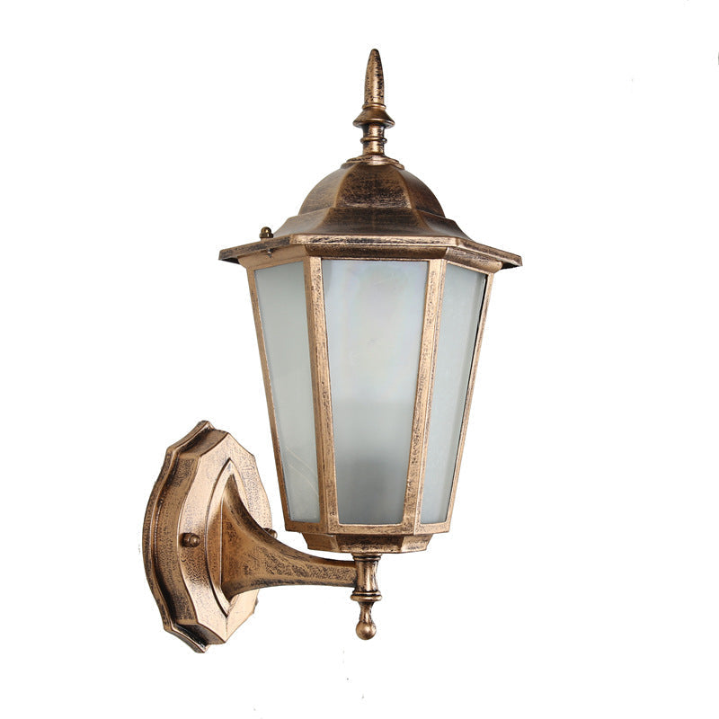 Hexagonal Frosted Glass 1-Light Outdoor Wall Sconce Lamp