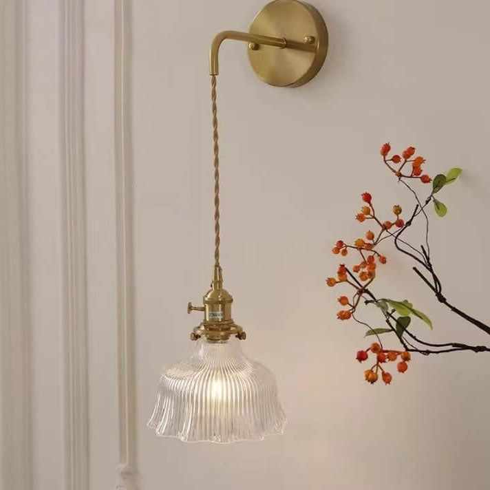Minimalist Flower Copper Glass 1-Light Wall Sconce Lamp