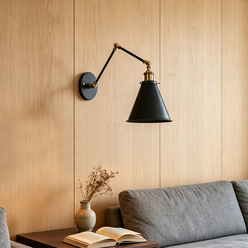 Aluminum Zinc Iron Cone Swing Arm 1-Light Wall Sconce Lamp