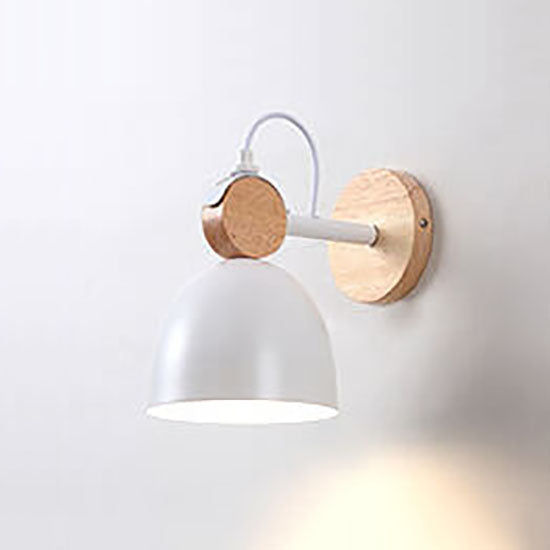 Macaron Dome Shade Wooden Chassis 1-Light Wall Sconce Lamp