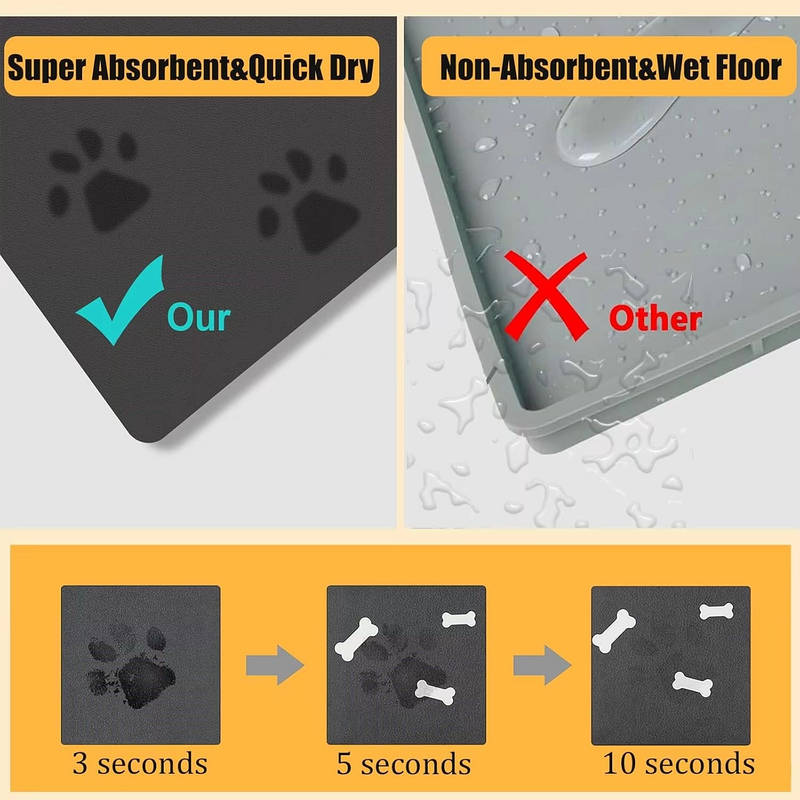 Absorbent Dog Food Mat, Quick-Dry No-Stain Bowl Mat