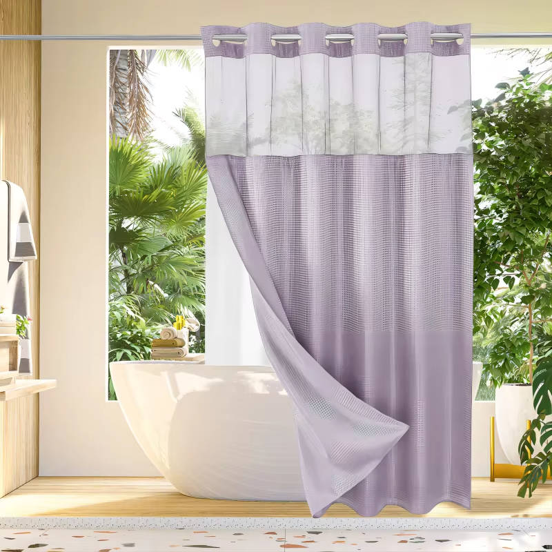 Waffle Weave Shower Curtain with Mesh Window