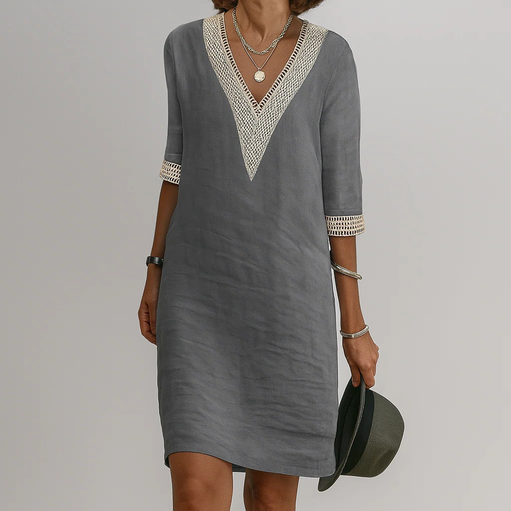 Women's Relaxed Fit Linen Dress with Pockets