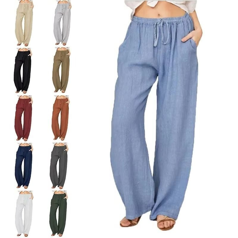 Women's Linen Blend Wide Leg Pants with Pockets