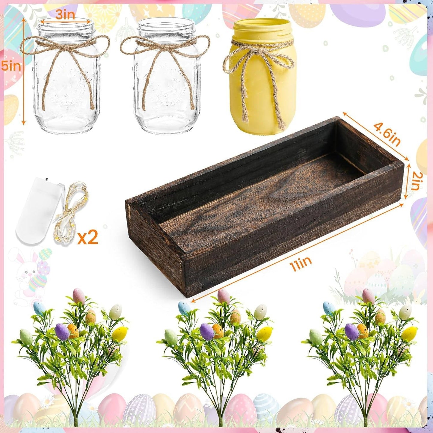 Easter Centerpiece with Wood Tray & LED Lights