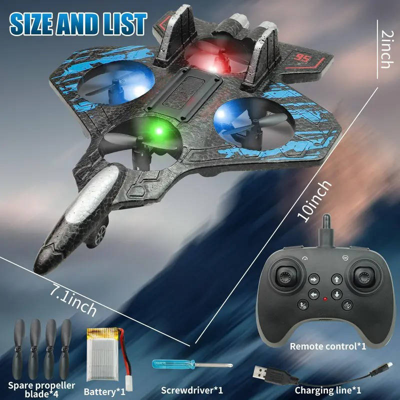 RC Jet Plane Toy with LED Lights & 360° Stunt Flips