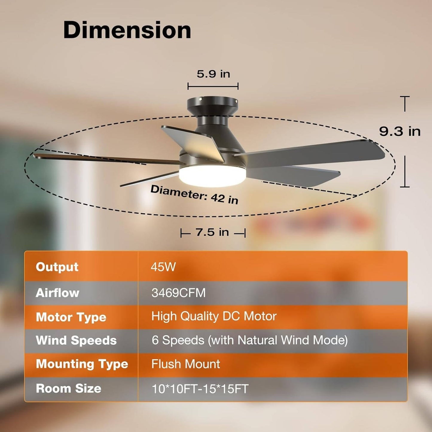 Low Profile Ceiling Fan with Light and Remote