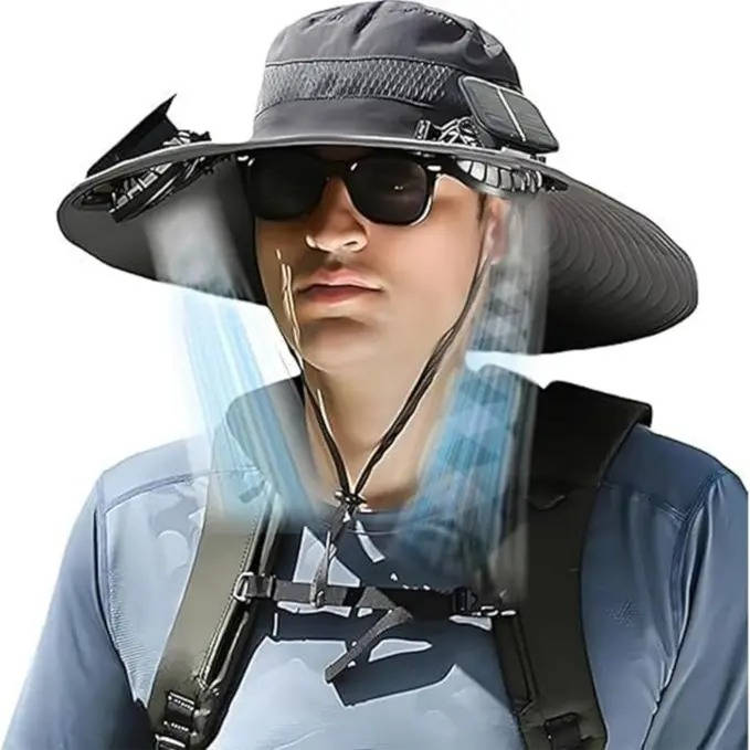 Wide Brim Sun Hat with 2 Solar Cooling Fans