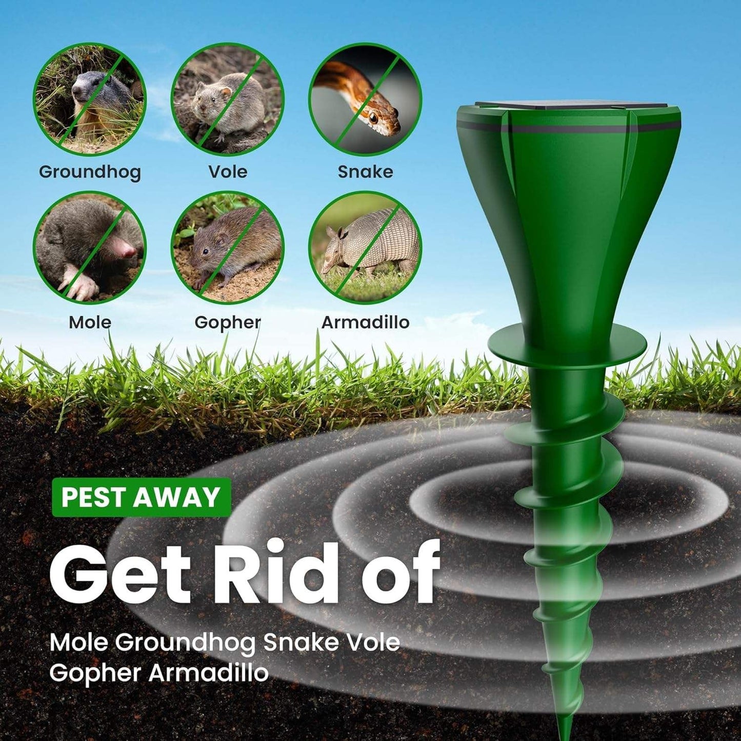 Solar Sonic Pest Stake for Snakes and Burrowers