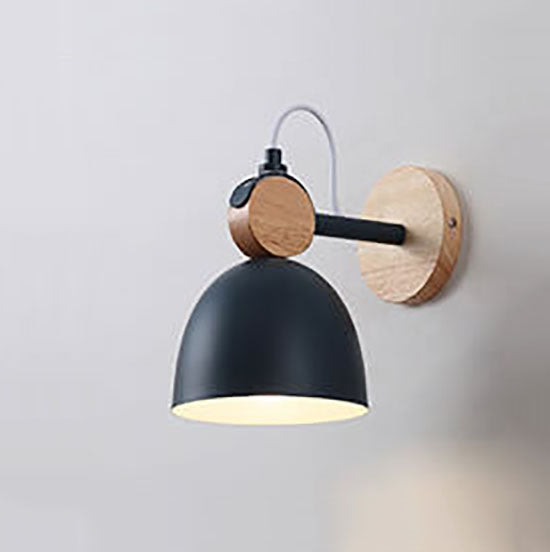Macaron Dome Shade Wooden Chassis 1-Light Wall Sconce Lamp