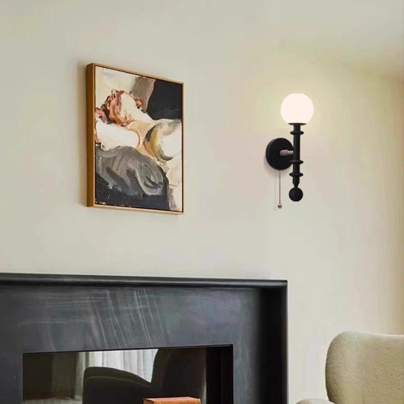 French Glass Ash Wood Hardware 1-Light Wall Sconce Lamp