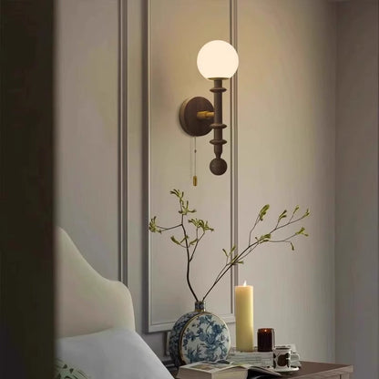 French Glass Ash Wood Hardware 1-Light Wall Sconce Lamp