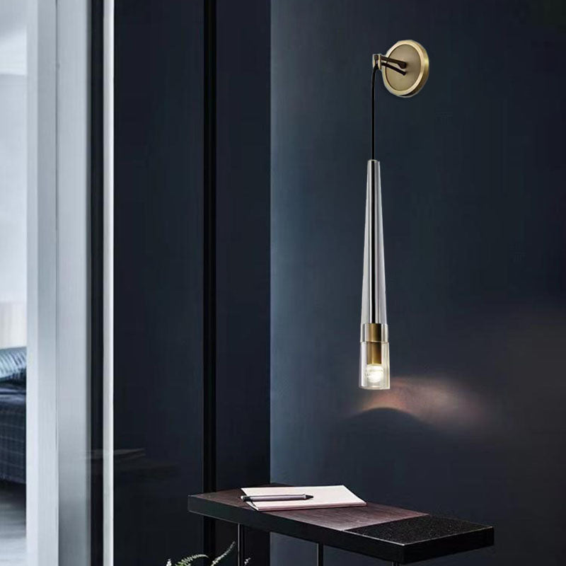 Conical Cylinder Copper Crystal 1-Light Wall Scone Lamp