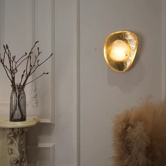Traditional Round Copper Marble LED Wall Sconce Lamp