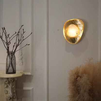 Traditional Round Copper Marble LED Wall Sconce Lamp