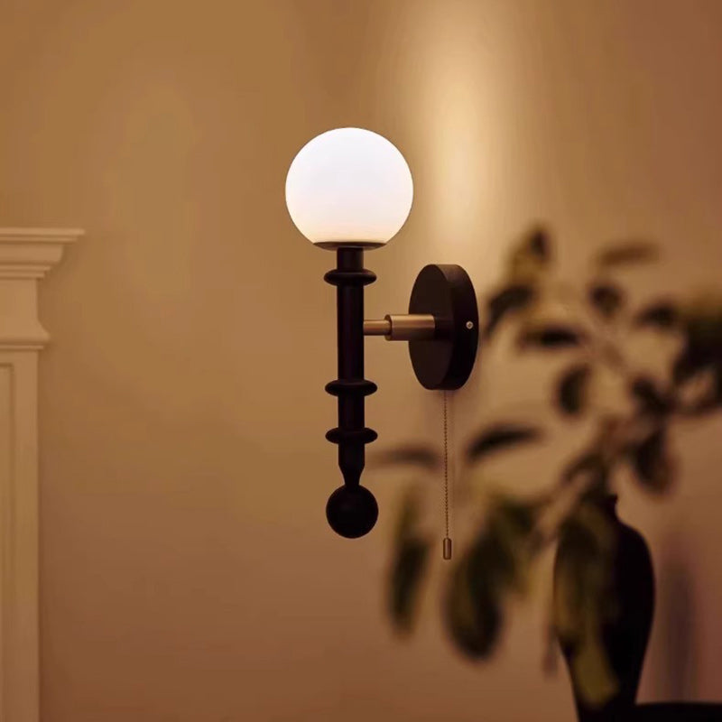 French Glass Ash Wood Hardware 1-Light Wall Sconce Lamp