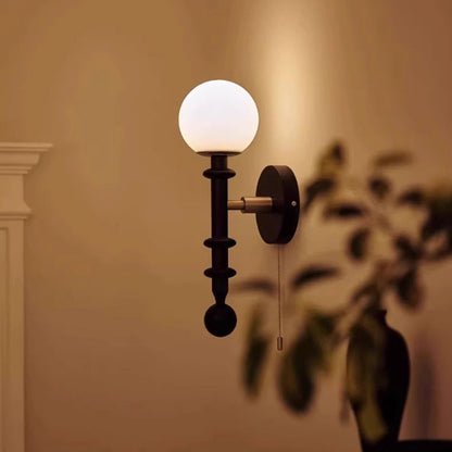 French Glass Ash Wood Hardware 1-Light Wall Sconce Lamp