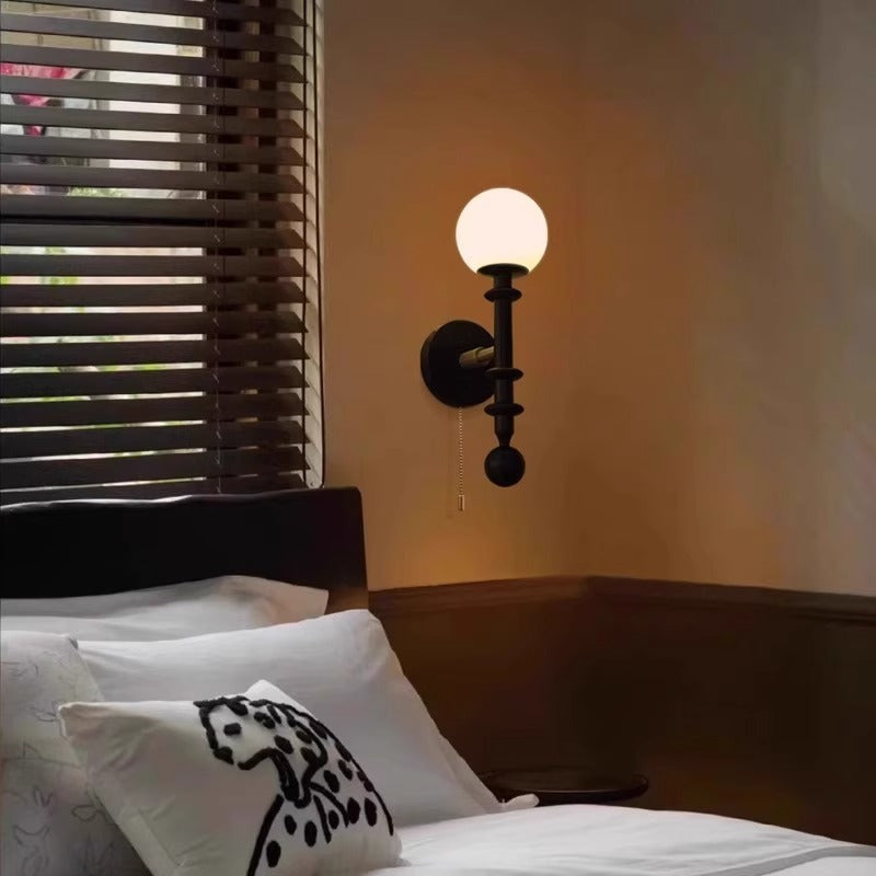 French Glass Ash Wood Hardware 1-Light Wall Sconce Lamp