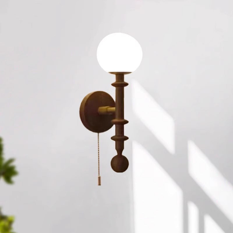 French Glass Ash Wood Hardware 1-Light Wall Sconce Lamp