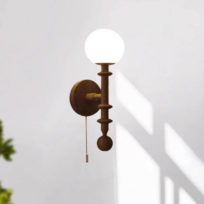 French Glass Ash Wood Hardware 1-Light Wall Sconce Lamp