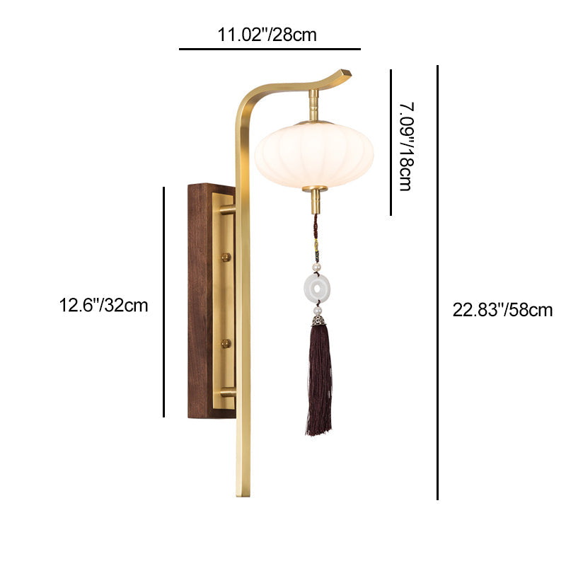 Chinese Copper Walnut Lampshade 1 - Light Wall Sconce Lamp