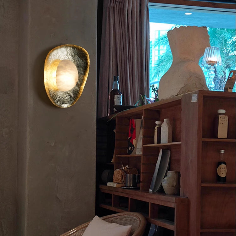 Traditional Round Copper Marble LED Wall Sconce Lamp