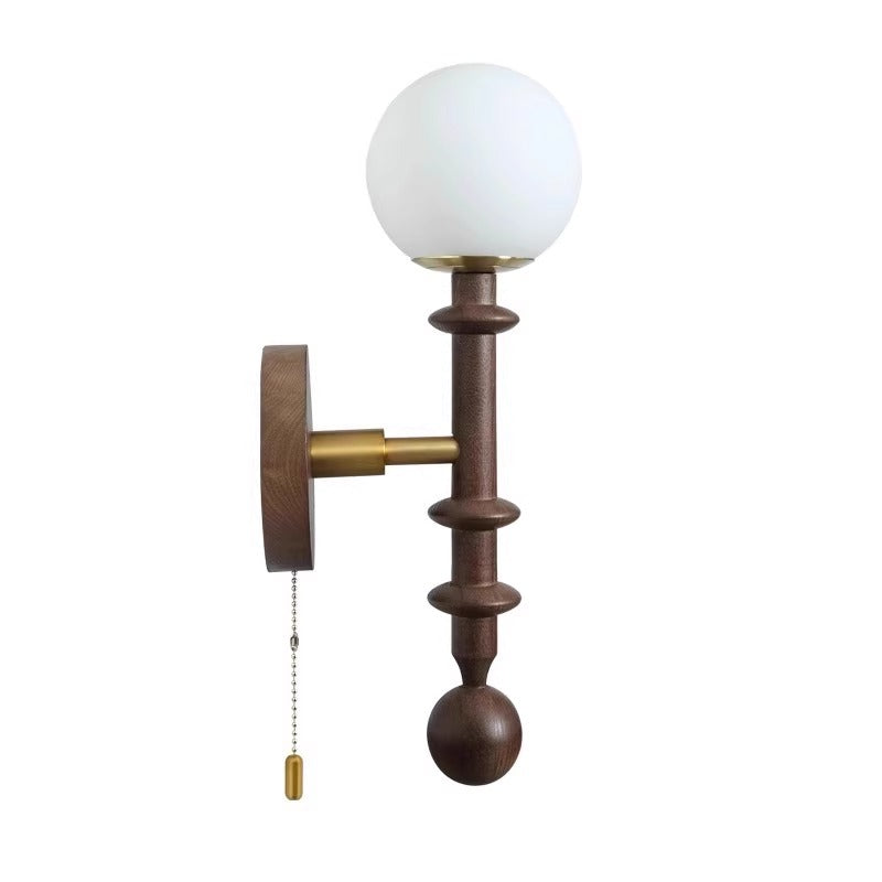 French Glass Ash Wood Hardware 1-Light Wall Sconce Lamp