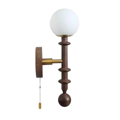 French Glass Ash Wood Hardware 1-Light Wall Sconce Lamp