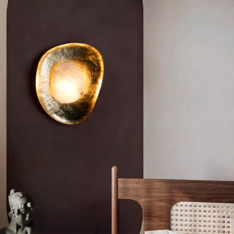 Traditional Round Copper Marble LED Wall Sconce Lamp