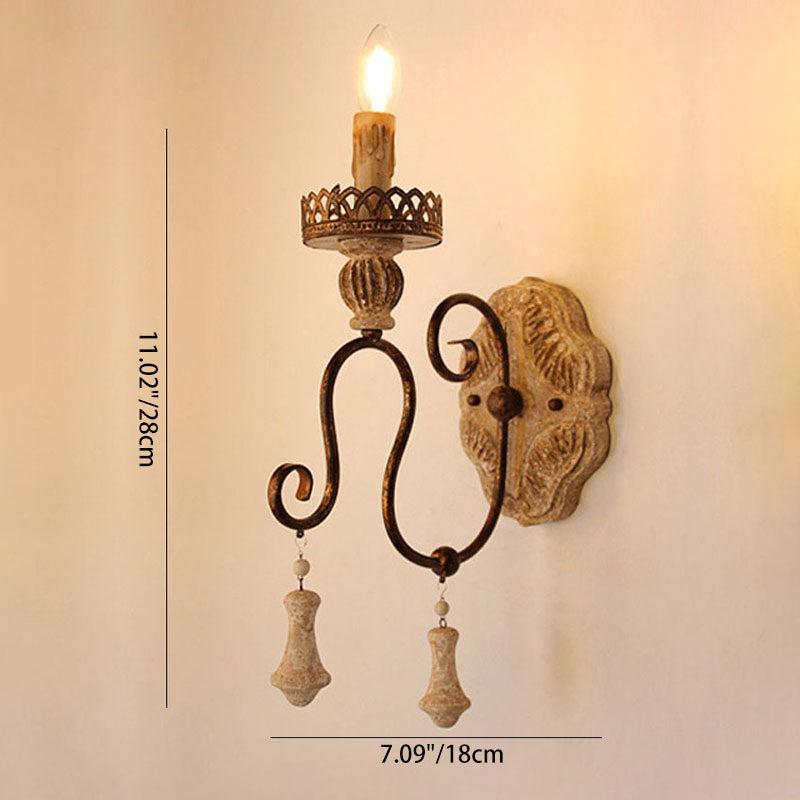 Traditional Candle-Holder Wooden Iron 1/2 Wall Sconce Lamp