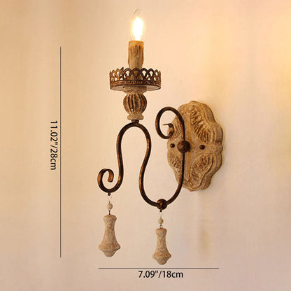 Traditional Candle-Holder Wooden Iron 1/2 Wall Sconce Lamp