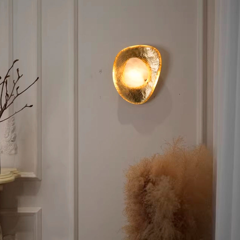 Traditional Round Copper Marble LED Wall Sconce Lamp