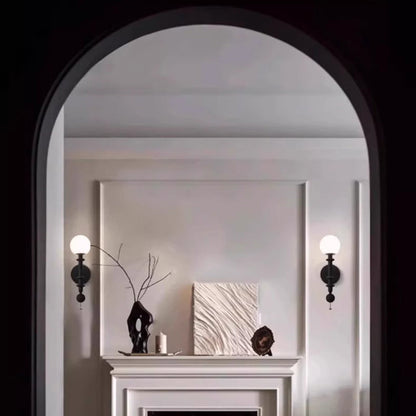 French Glass Ash Wood Hardware 1-Light Wall Sconce Lamp