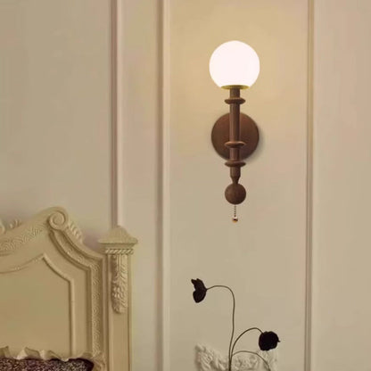 French Glass Ash Wood Hardware 1-Light Wall Sconce Lamp