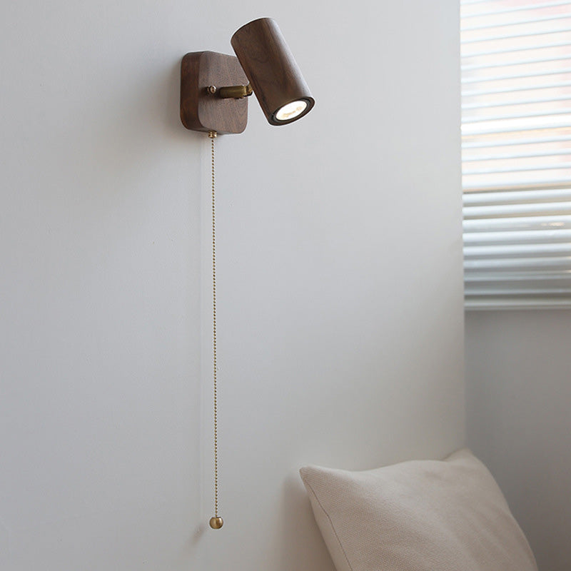 Traditional Cylinder Copper Wood 1-Light Wall Sconce Lamp