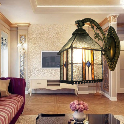 Tiffany House Iron Stained Glass 1-Light Wall Sconce Lamp