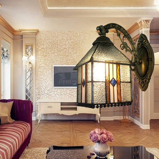 Tiffany House Iron Stained Glass 1-Light Wall Sconce Lamp