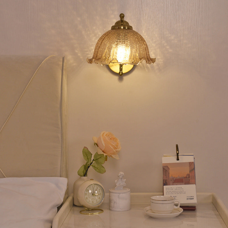 French Floral Hardware Glass 1-Light Wall Sconce Lamp