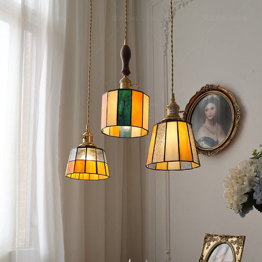 Stained Cylinder Copper Glass 1-Light Wall Sconce Lamp