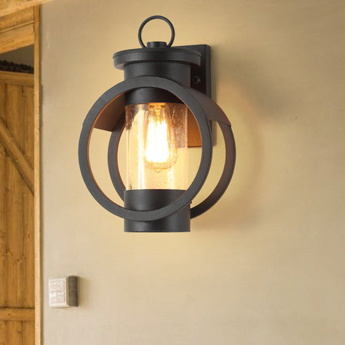 Round Cylindrical Iron Glass 1-Light Wall Sconce Lamp