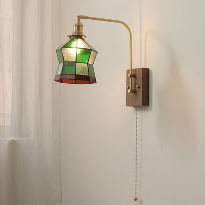 Green Mosaic Glass Cone Brass 1-Light Wall Sconce Lamp
