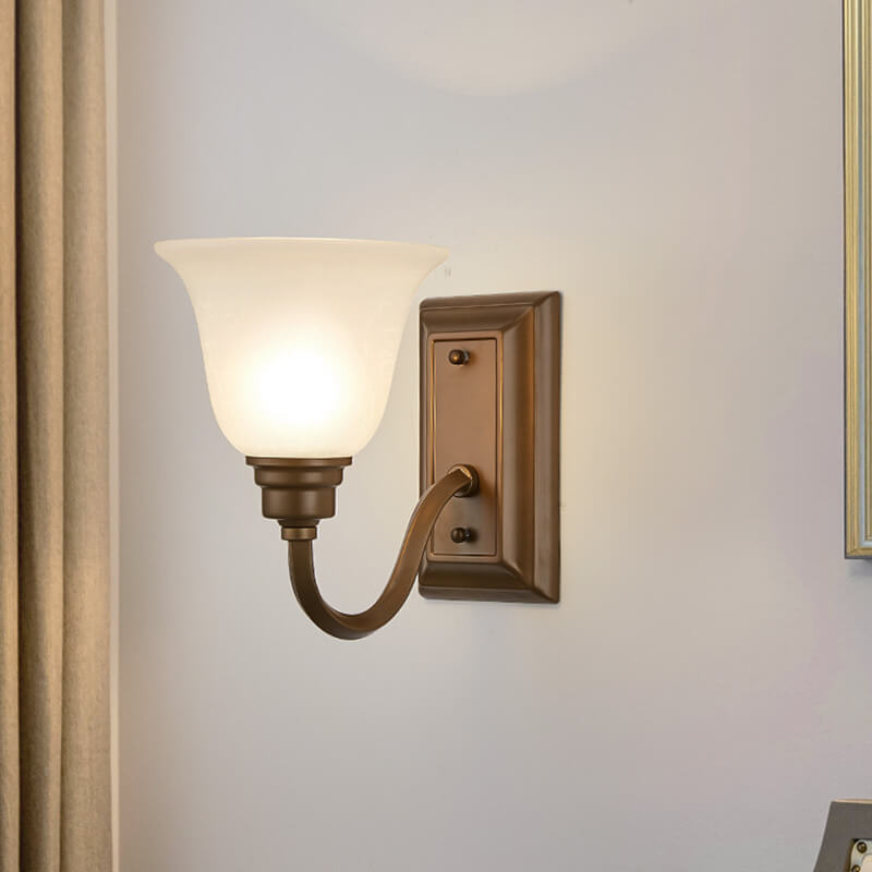 Iron Frame Floral Glass Shade 1-Light Wall Sconce Lamp