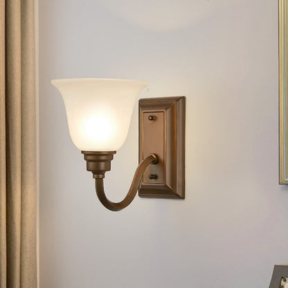 Iron Frame Floral Glass Shade 1-Light Wall Sconce Lamp
