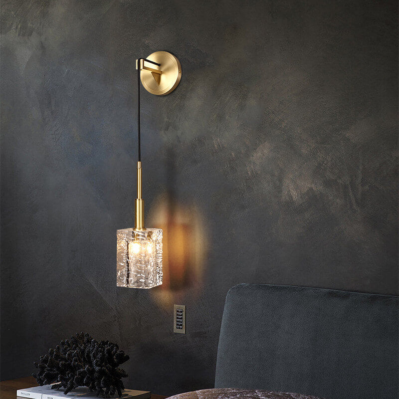 Modern Luxury Crystal Cube Copper 1-Light Wall Sconce Lamp