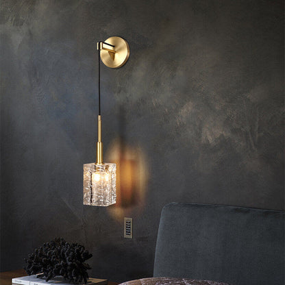 Modern Luxury Crystal Cube Copper 1-Light Wall Sconce Lamp