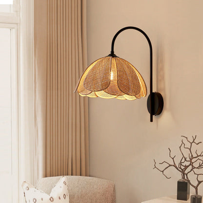 Boho Rattan Weaving Petal Shade 1-Light Wall Sconce Lamp