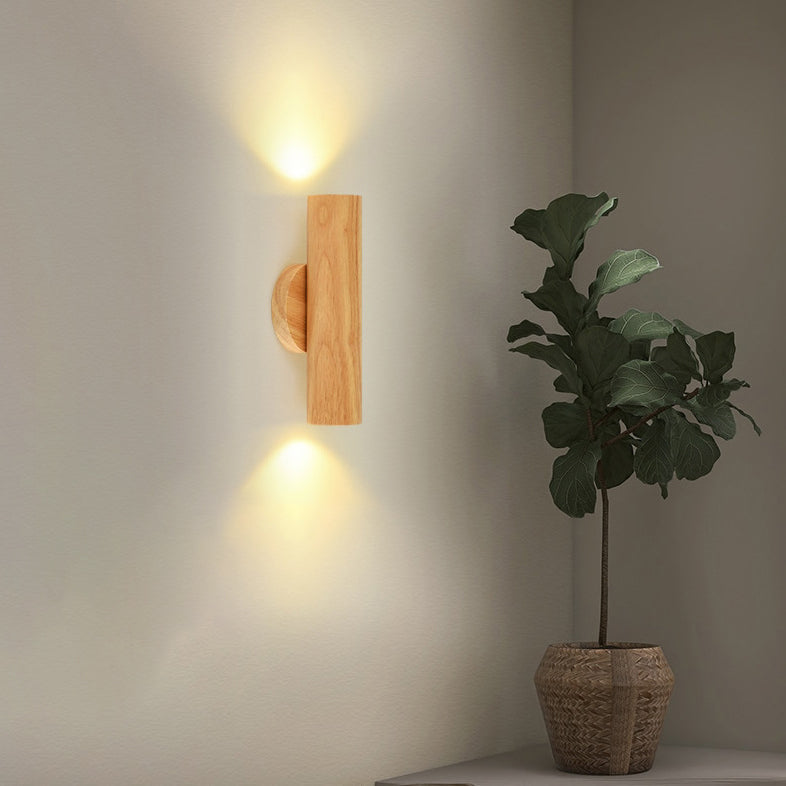 Japanese Rubber Wood Cylinder LED Wall Sconce Lamp